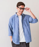 【BLUE STANDARD/ブルースタンダード】【涼しくさらさらな肌ざわりの綿麻シャツ】コットンリネンミックス 7分袖シャツ レギュラーフィット 無地 通気性 清涼感 吸水速乾 紫外線対策
