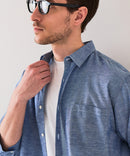 【BLUE STANDARD/ブルースタンダード】【涼しくさらさらな肌ざわりの綿麻シャツ】コットンリネンミックス 7分袖シャツ レギュラーフィット 無地 通気性 清涼感 吸水速乾 紫外線対策