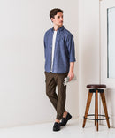 【BLUE STANDARD/ブルースタンダード】【涼しくさらさらな肌ざわりの綿麻シャツ】コットンリネンミックス 7分袖シャツ レギュラーフィット 無地 通気性 清涼感 吸水速乾 紫外線対策