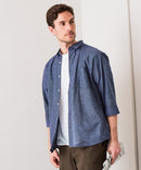 【BLUE STANDARD/ブルースタンダード】【涼しくさらさらな肌ざわりの綿麻シャツ】コットンリネンミックス 7分袖シャツ レギュラーフィット 無地 通気性 清涼感 吸水速乾 紫外線対策