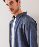 【BLUE STANDARD/ブルースタンダード】【涼しくさらさらな肌ざわりの綿麻シャツ】コットンリネンミックス 7分袖シャツ レギュラーフィット 無地 通気性 清涼感 吸水速乾 紫外線対策
