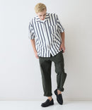 デオドラントドライ 吸水速乾 UVカット ストレッチ無地 ストライプ オープンカラーシャツ 開襟シャツ【BLUE STANDARD/ブルースタンダード】