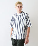 デオドラントドライ 吸水速乾 UVカット ストレッチ無地 ストライプ オープンカラーシャツ 開襟シャツ【BLUE STANDARD/ブルースタンダード】