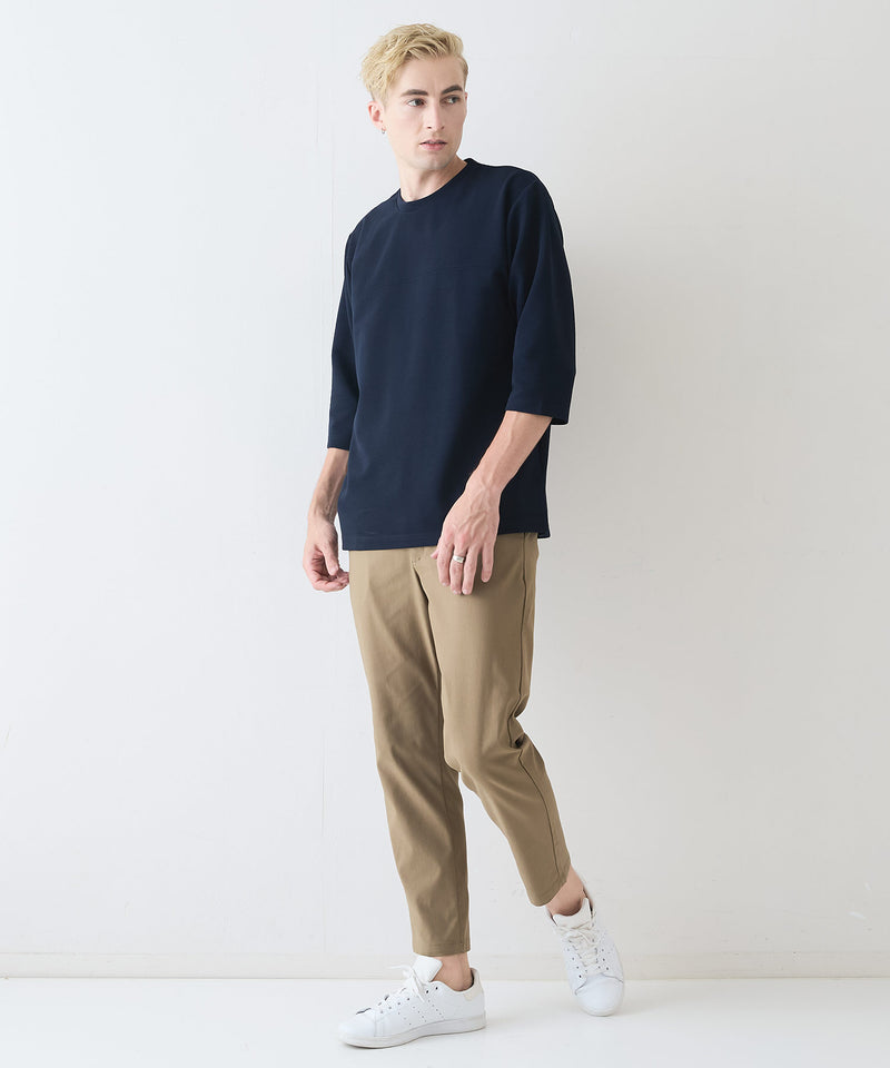 【Blue Standard/ブルースタンダード】ドライリップル フットボール切り替7分袖Tシャツカットソー 吸水速乾 ストレッチ イージーケア さらさら快適 晩夏初秋