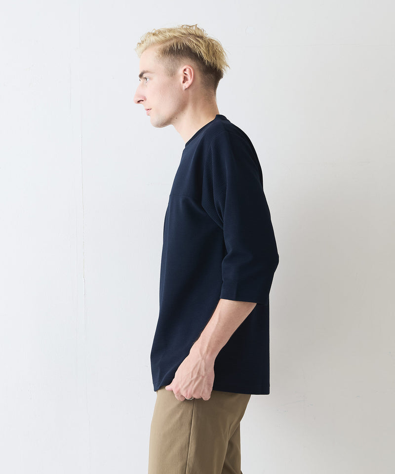 【Blue Standard/ブルースタンダード】ドライリップル フットボール切り替7分袖Tシャツカットソー 吸水速乾 ストレッチ イージーケア さらさら快適 晩夏初秋