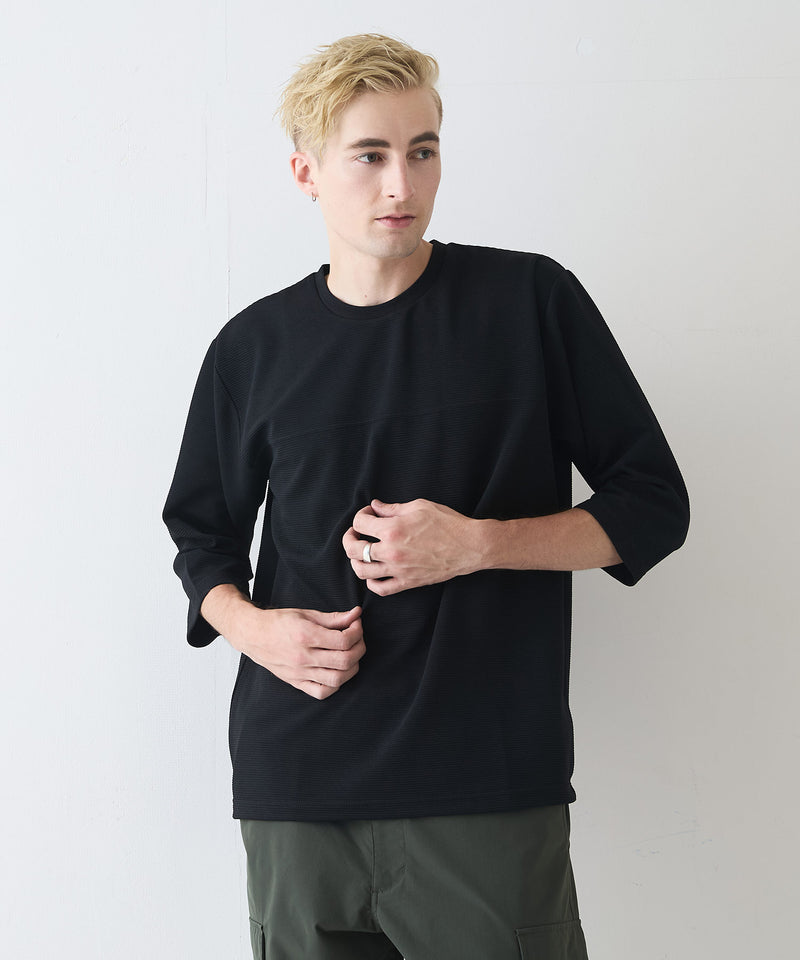 【Blue Standard/ブルースタンダード】ドライリップル フットボール切り替7分袖Tシャツカットソー 吸水速乾 ストレッチ イージーケア さらさら快適 晩夏初秋