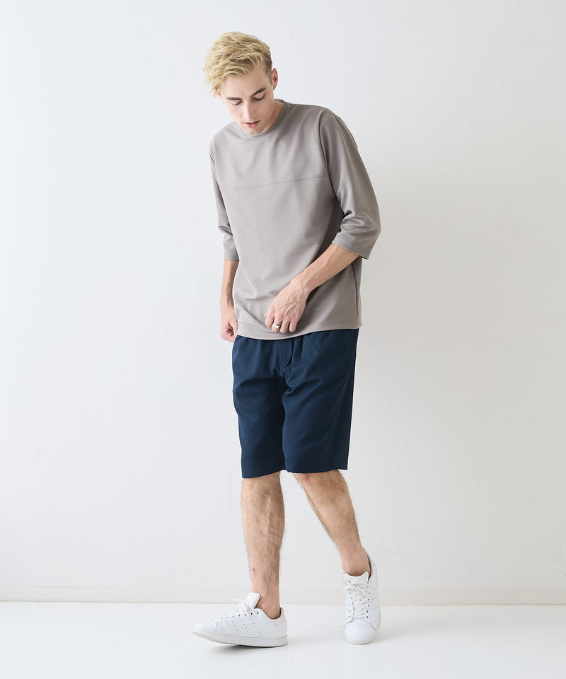 【Blue Standard/ブルースタンダード】ドライリップル フットボール切り替7分袖Tシャツカットソー 吸水速乾 ストレッチ イージーケア さらさら快適 晩夏初秋