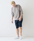 【Blue Standard/ブルースタンダード】ドライリップル フットボール切り替7分袖Tシャツカットソー 吸水速乾 ストレッチ イージーケア さらさら快適 晩夏初秋