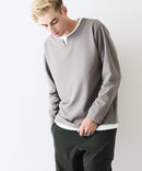 【Blue Standard/ブルースタンダード】ドライリップル フェイクレイヤード キーネックロンT カットソー 吸水速乾 ストレッチ イージーケア さらさら快適 晩夏初秋