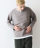 【Blue Standard/ブルースタンダード】ドライリップル フェイクレイヤード キーネックロンT カットソー 吸水速乾 ストレッチ イージーケア さらさら快適 晩夏初秋