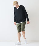 【Blue Standard/ブルースタンダード】ドライリップル フェイクレイヤード キーネックロンT カットソー 吸水速乾 ストレッチ イージーケア さらさら快適 晩夏初秋