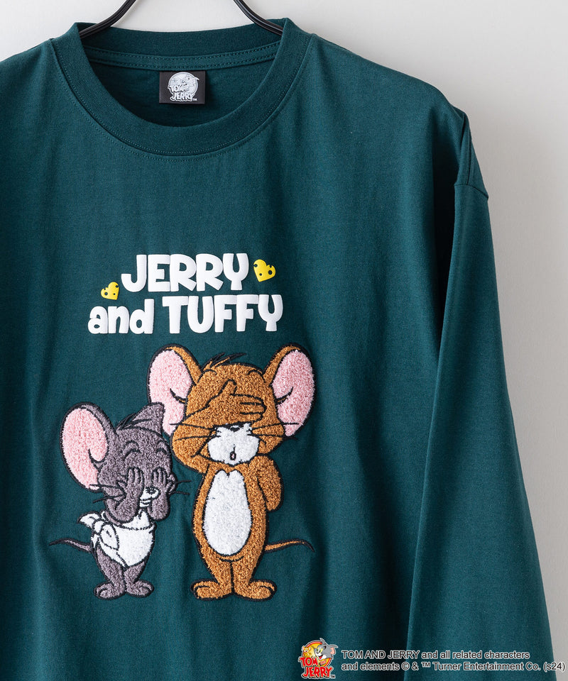 【2024秋物新規】TOM AND JERRY トムとジェリー ロンT オリジナルデザイン ジェリー タフィー ドロップショルダー ビッグシルエット ユニセックス