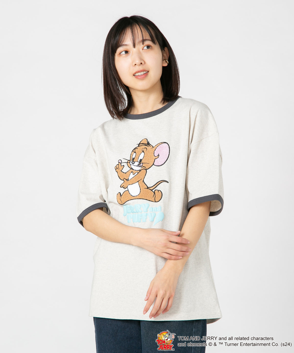 2024新規】TOM AND JERRY トムとジェリー Tシャツ オリジナルデザイン ジェリー タフィー ドロップショルダー ビッグシル