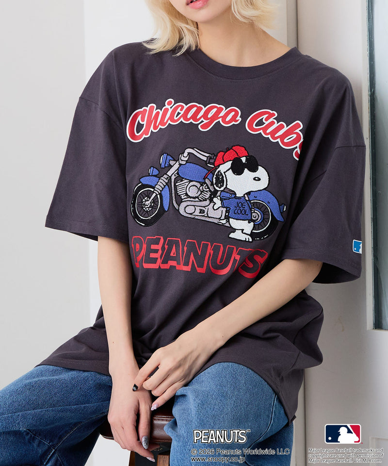 新品MLB×PEANUTSブラックＬサイズ♪ノーコメントお買い上げ大歓迎！買おう PEANUTS×MLB】オリジナルデザインTシャツ 刺繍 ドロップショルダー