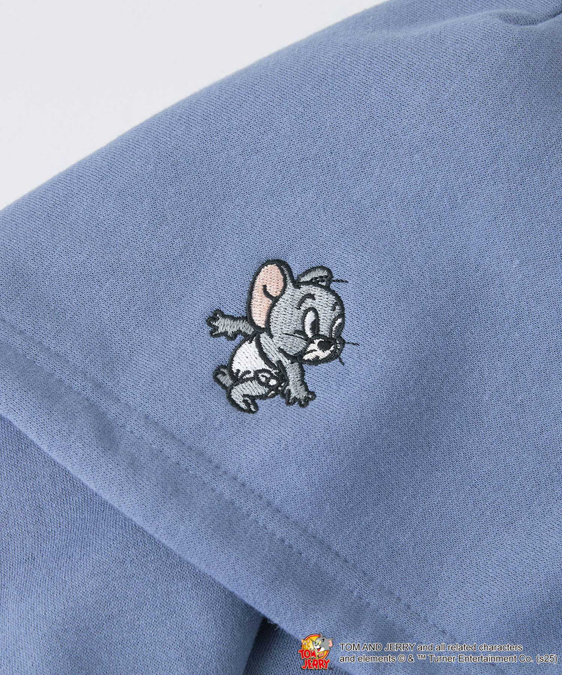 【TOM and JERRY/トムとジェリー】オリジナルデザイン 刺繍 プルオーバーパーカー フーディー ジェリー タフィー サカナ ドロップショルダー ビッグシルエット