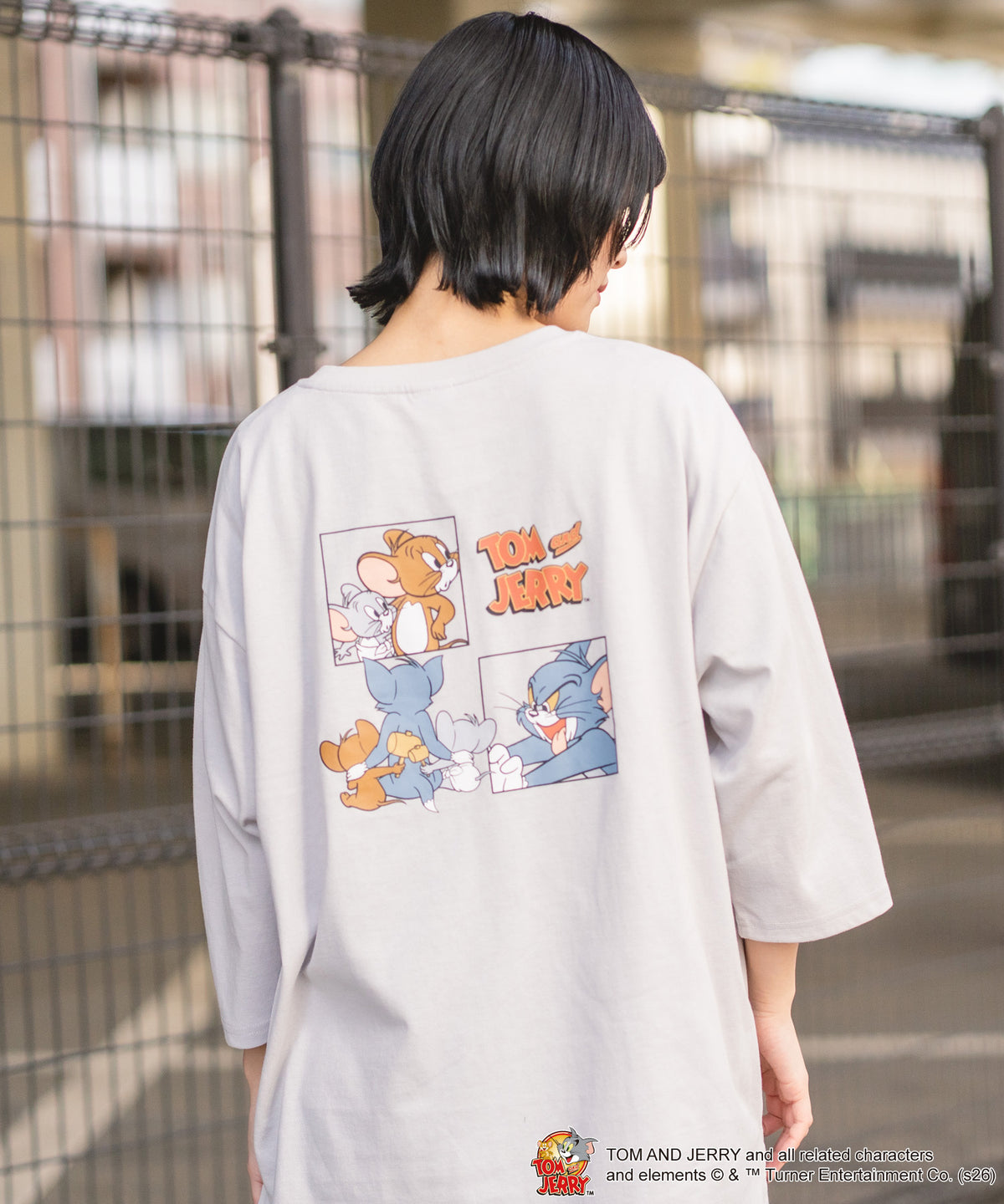 TOM&JERRY/トムとジェリー】バックプリント 9分袖 BIGシルエットTシャツ