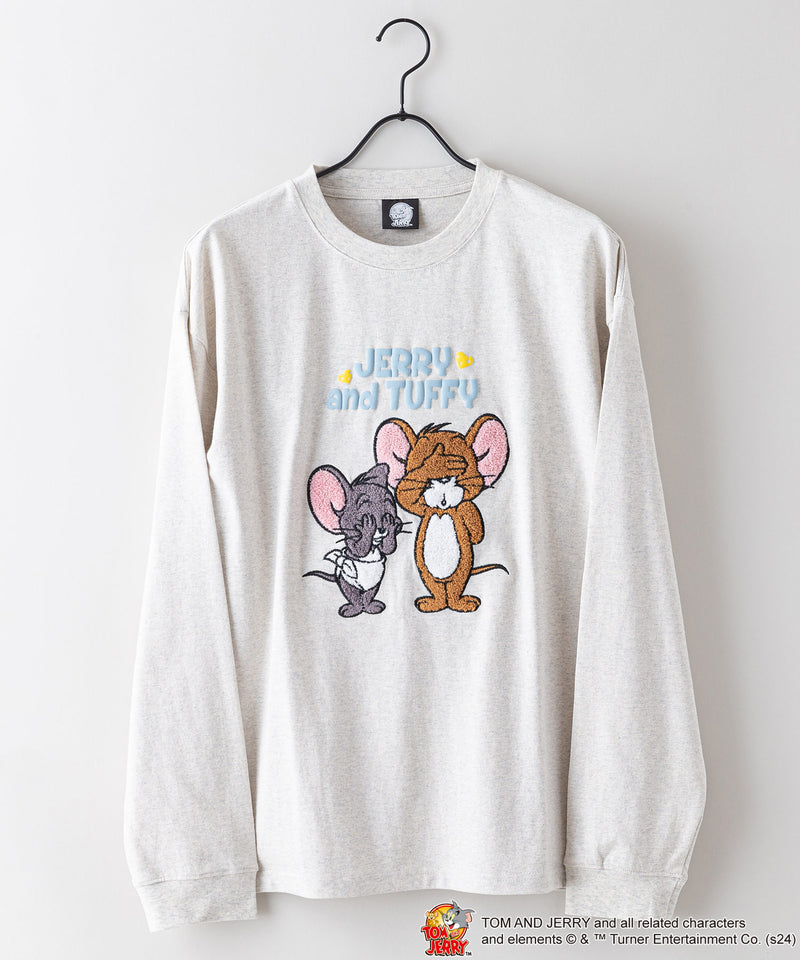 【2024秋物新規】TOM AND JERRY トムとジェリー ロンT オリジナルデザイン ジェリー タフィー ドロップショルダー ビッグシルエット ユニセックス