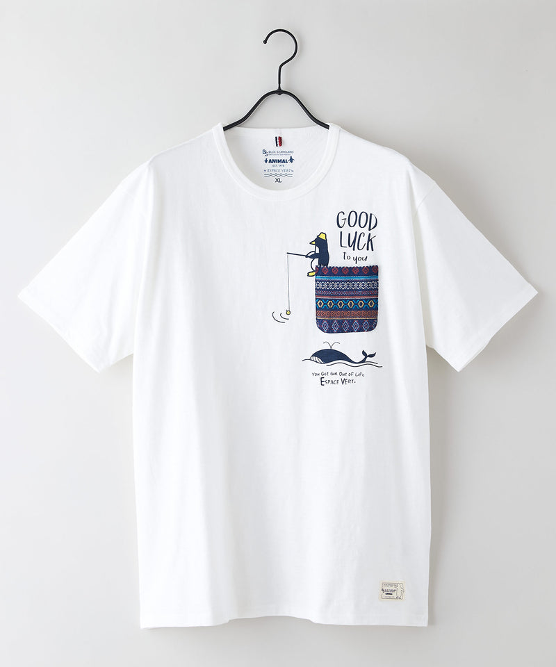 【Blue Standard/ブルースタンダード】スラブコットン アニマルプリント ポケット付Tシャツzo