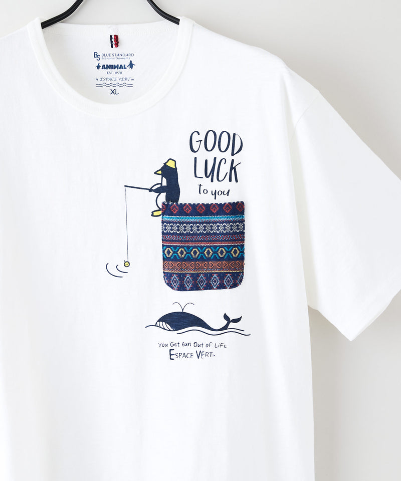【Blue Standard/ブルースタンダード】スラブコットン アニマルプリント ポケット付Tシャツzo