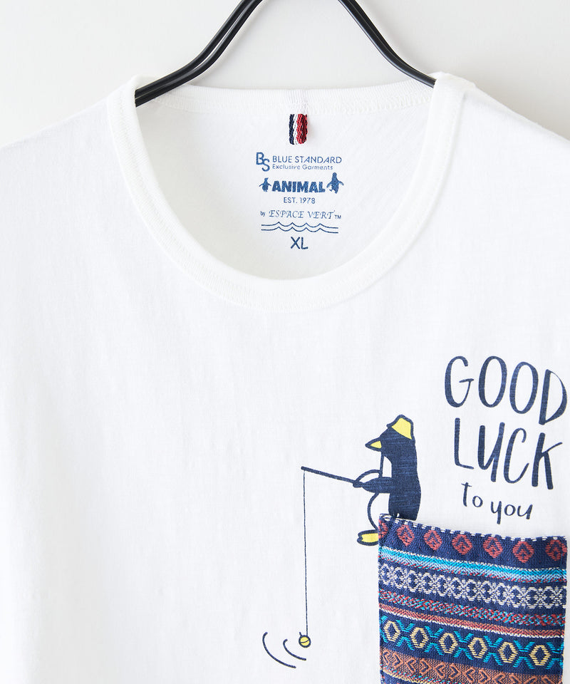 【Blue Standard/ブルースタンダード】スラブコットン アニマルプリント ポケット付Tシャツzo