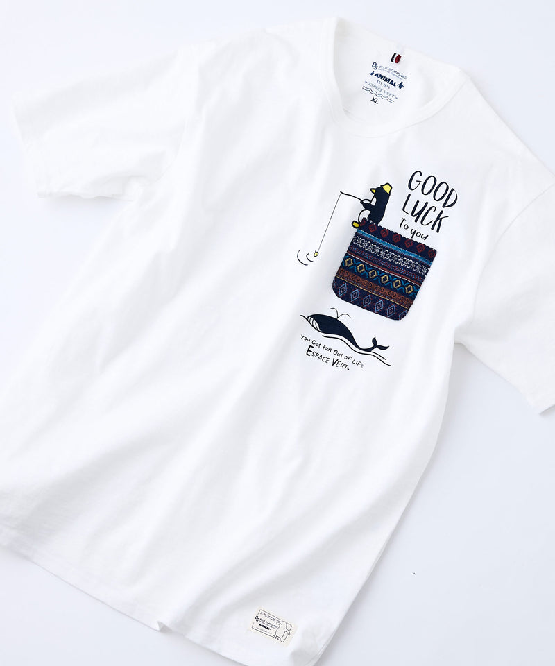 【Blue Standard/ブルースタンダード】スラブコットン アニマルプリント ポケット付Tシャツzo