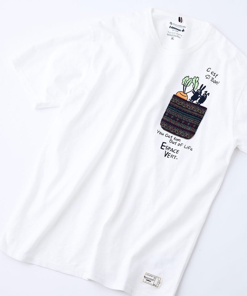 【Blue Standard/ブルースタンダード】スラブコットン アニマルプリント ポケット付Tシャツzo