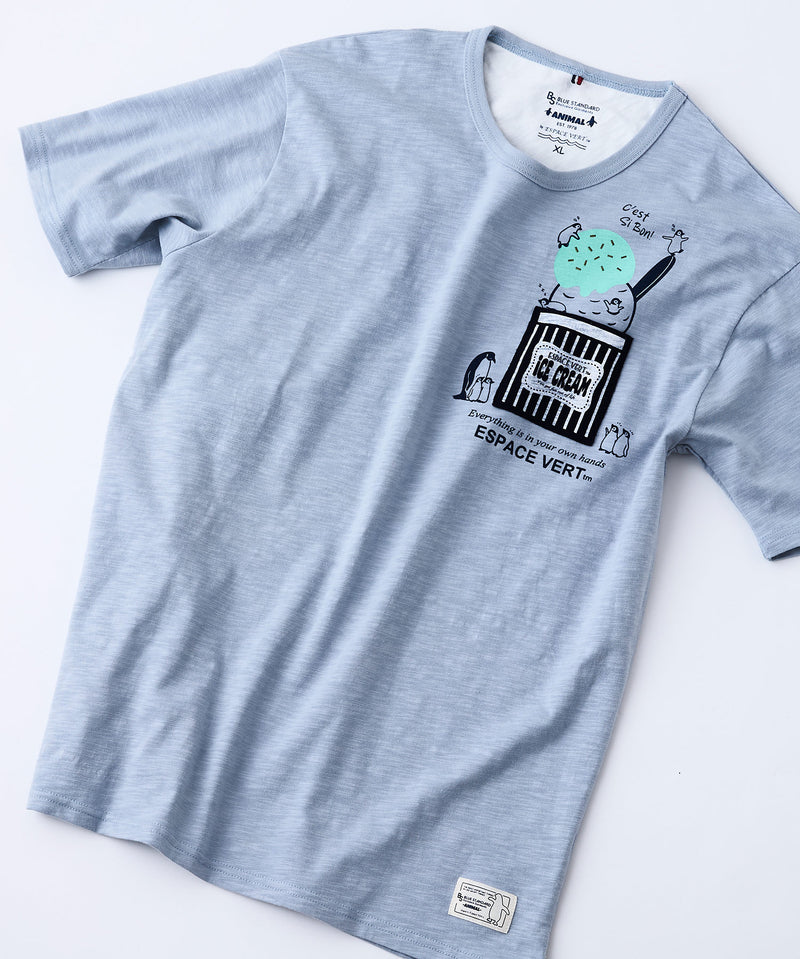 【Blue Standard/ブルースタンダード】スラブコットン アニマルプリント ポケット付Tシャツzo