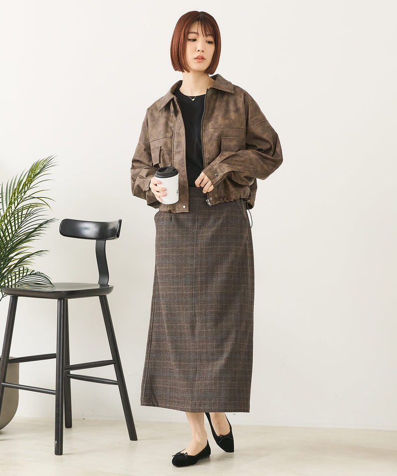 【fort point/フォートポイント】ムラ染め フェイクレザー ショート丈 ブルゾン