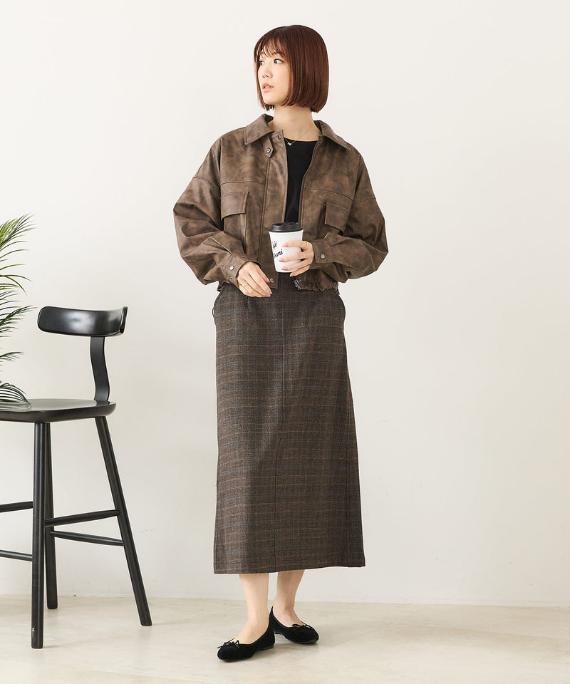 【fort point/フォートポイント】ムラ染め フェイクレザー ショート丈 ブルゾン