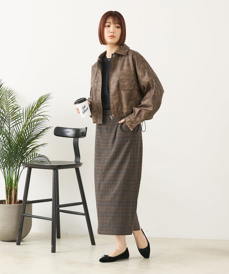 【fort point/フォートポイント】ムラ染め フェイクレザー ショート丈 ブルゾン