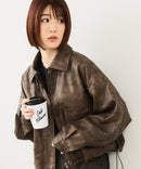 【fort point/フォートポイント】ムラ染め フェイクレザー ショート丈 ブルゾン