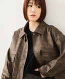 【fort point/フォートポイント】ムラ染め フェイクレザー ショート丈 ブルゾン