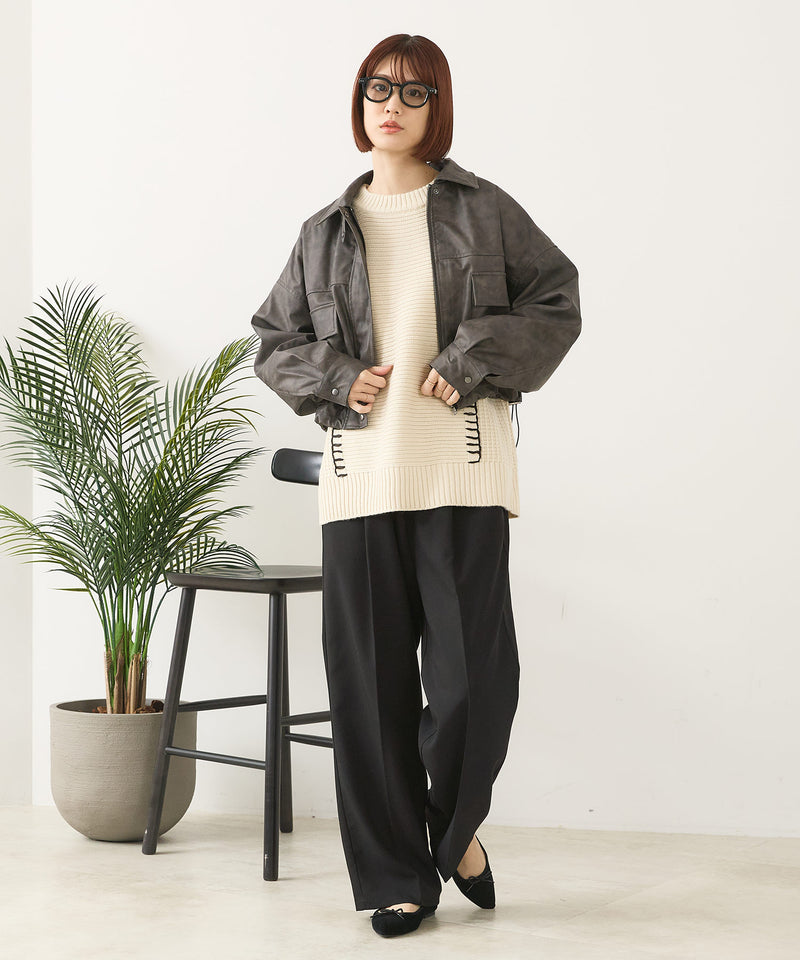 【fort point/フォートポイント】ムラ染め フェイクレザー ショート丈 ブルゾン