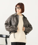 【fort point/フォートポイント】ムラ染め フェイクレザー ショート丈 ブルゾン