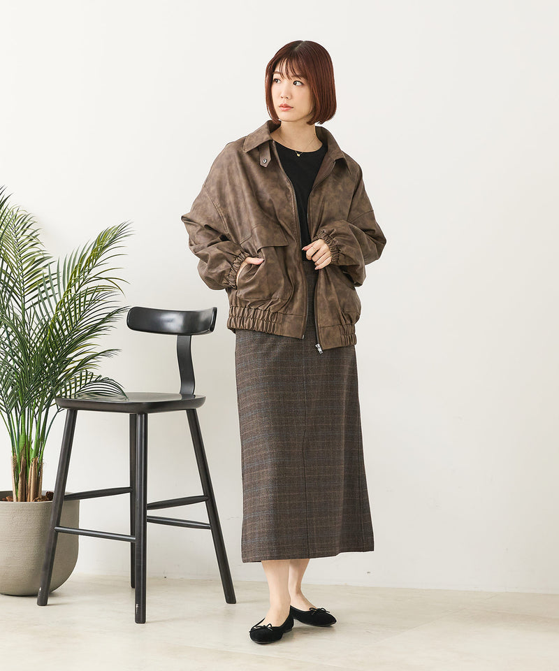 【fort point/フォートポイント】ムラ染め フェイクレザー オーバーサイズ ブルゾン