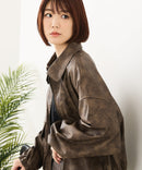 【fort point/フォートポイント】ムラ染め フェイクレザー オーバーサイズ ブルゾン