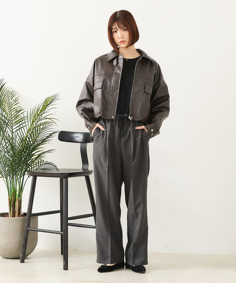 【fort point/フォートポイント】フェイクレザー ショート丈 ブルゾン