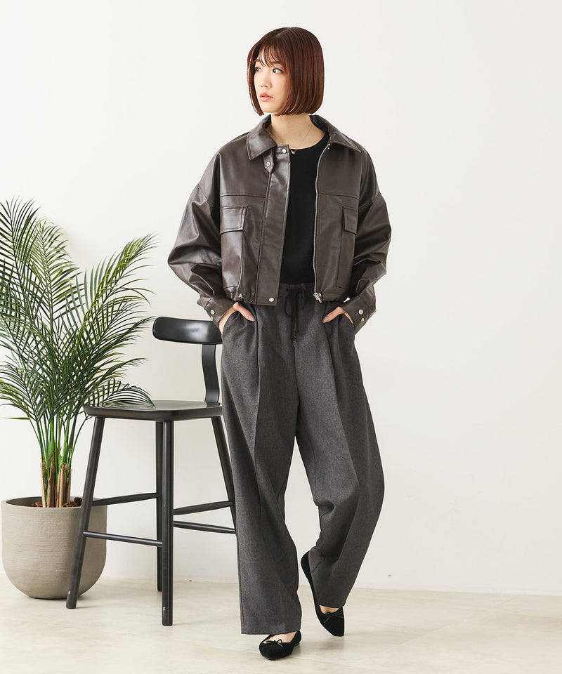 【fort point/フォートポイント】フェイクレザー ショート丈 ブルゾン