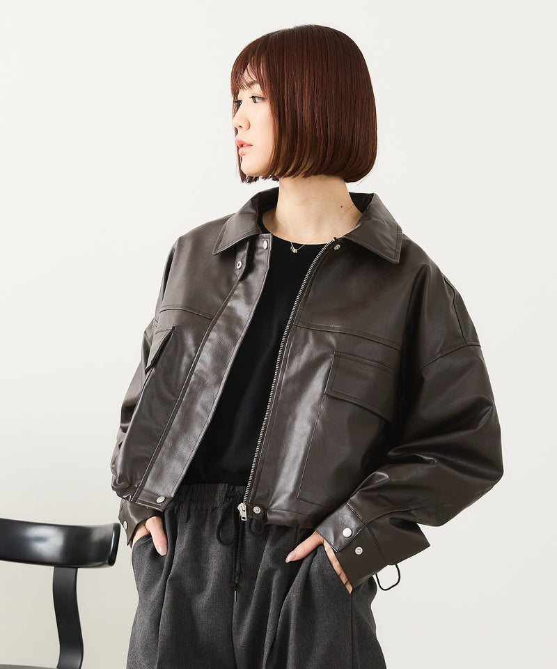 【fort point/フォートポイント】フェイクレザー ショート丈 ブルゾン