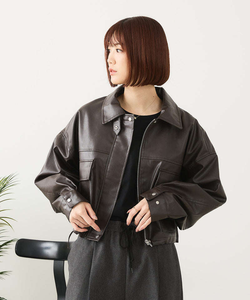 【fort point/フォートポイント】フェイクレザー ショート丈 ブルゾン