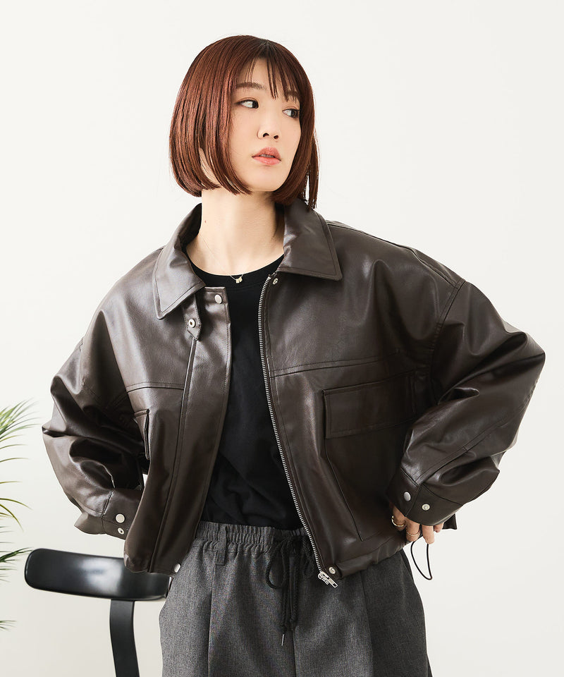 【fort point/フォートポイント】フェイクレザー ショート丈 ブルゾン