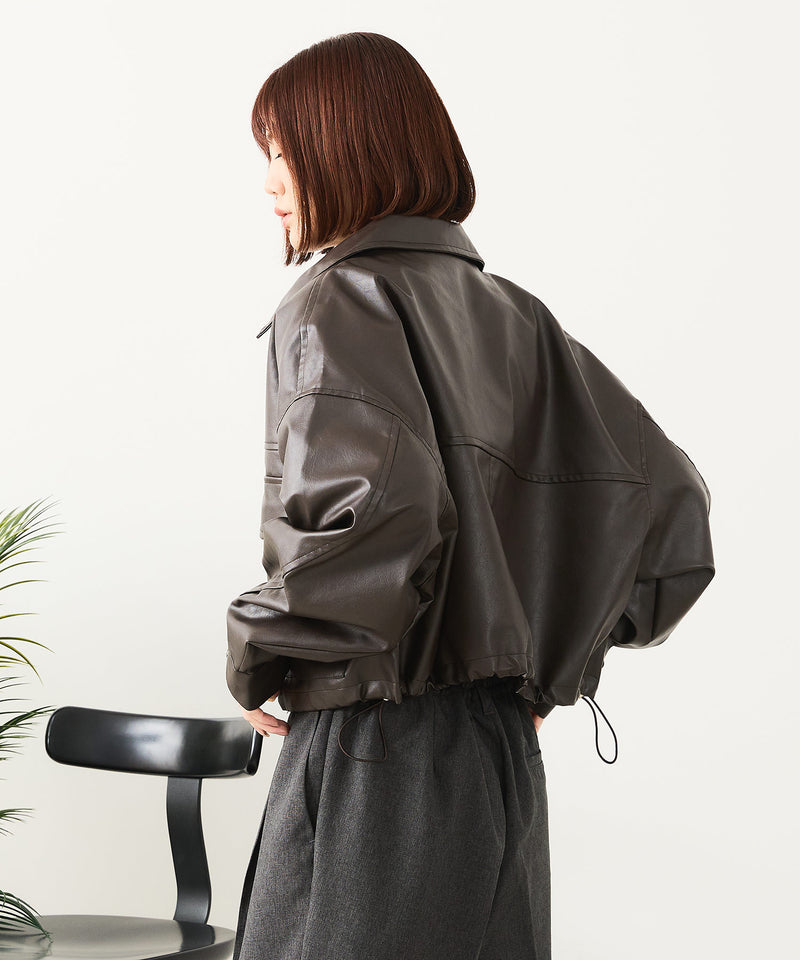 【fort point/フォートポイント】フェイクレザー ショート丈 ブルゾン