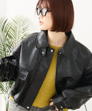 【fort point/フォートポイント】フェイクレザー ショート丈 ブルゾン