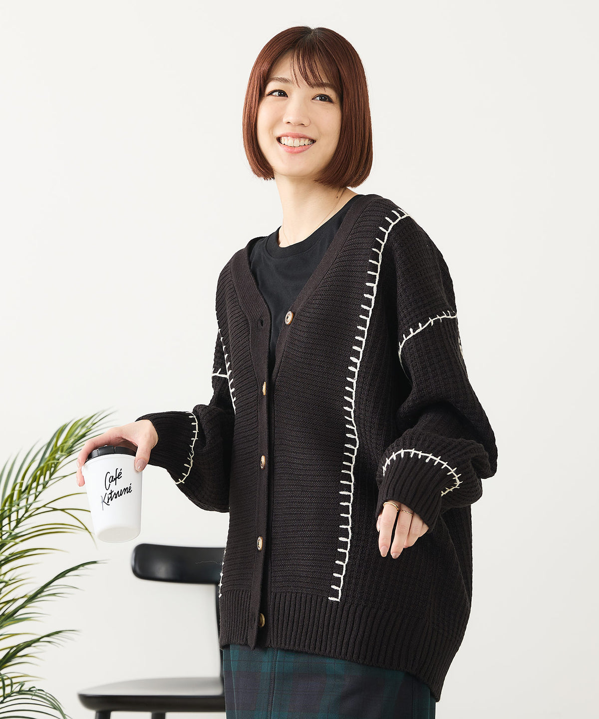 C-FORT POINT/フォートポイント】ブランケットステッチ Vネックロング