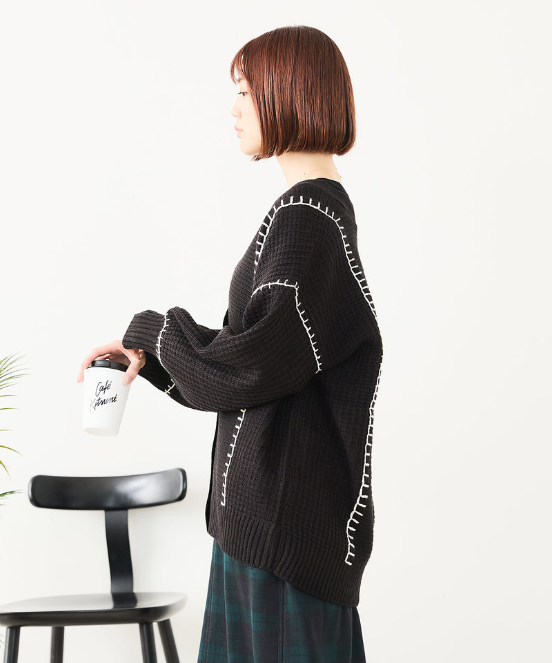 【C-FORT POINT/フォートポイント】ブランケットステッチ Vネックロングカーディガン