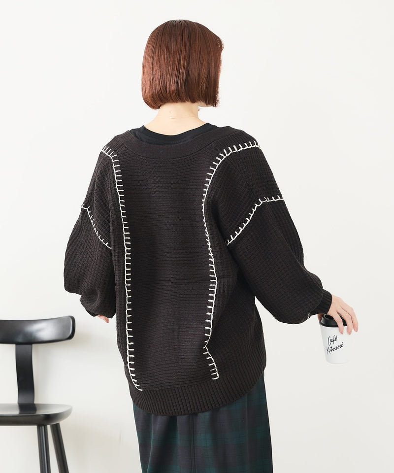 【C-FORT POINT/フォートポイント】ブランケットステッチ Vネックロングカーディガン