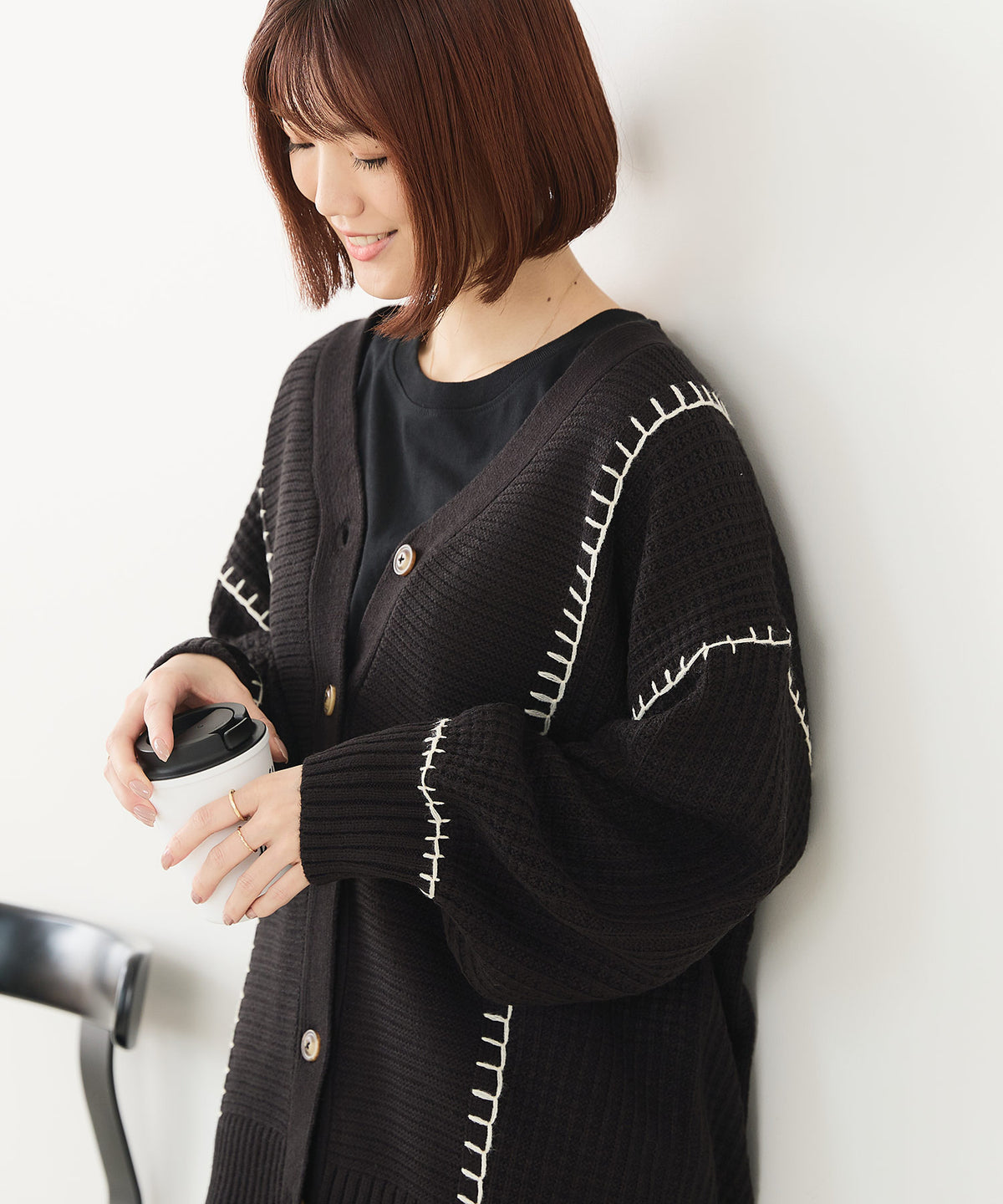 pois 新品　黒カーディガン ルーズシルエットフェザーカーディガン（カーディガン/ボレロ）｜SOCCE