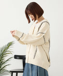 【C-FORT POINT/フォートポイント】ブランケットステッチ Vネックロングカーディガン