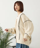【C-FORT POINT/フォートポイント】ブランケットステッチ Vネックロングカーディガン