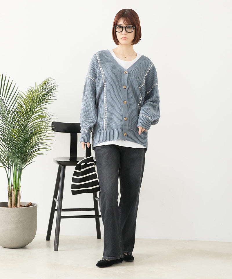 【C-FORT POINT/フォートポイント】ブランケットステッチ Vネックロングカーディガン